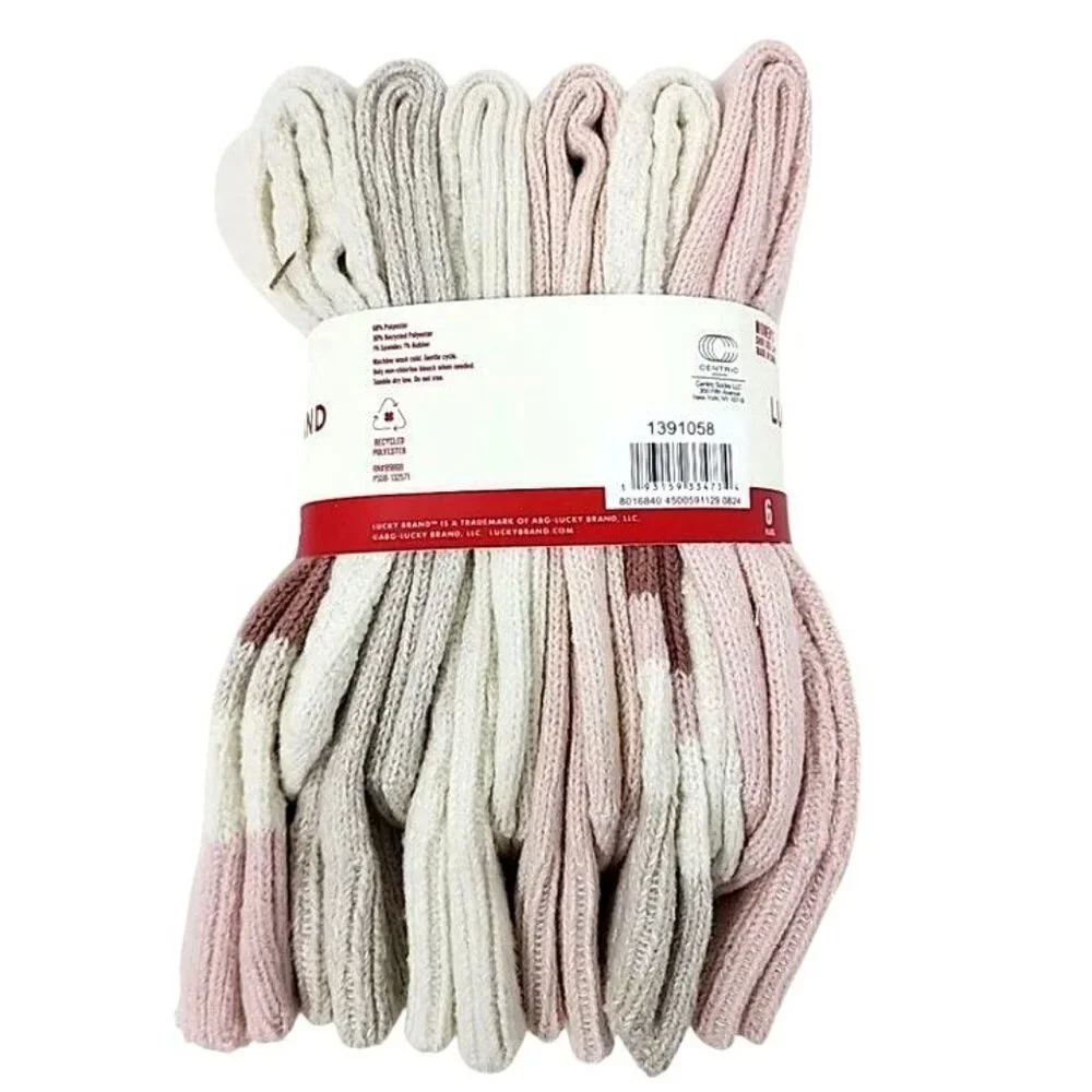 Lucky Brand 5-10 Women Super Soft Yarn Cozy Boot Socks 6-Pair Shoe Socks Pink